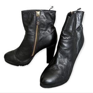 H&M Genuine Leather Black Ankle Zipper Platform Booties Size 9